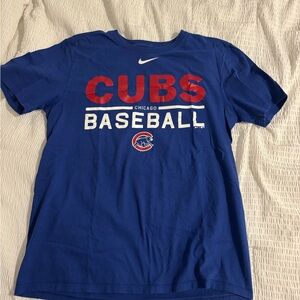 Nike Blue Cubs Baseball T-Shirt with Red and White Graphics